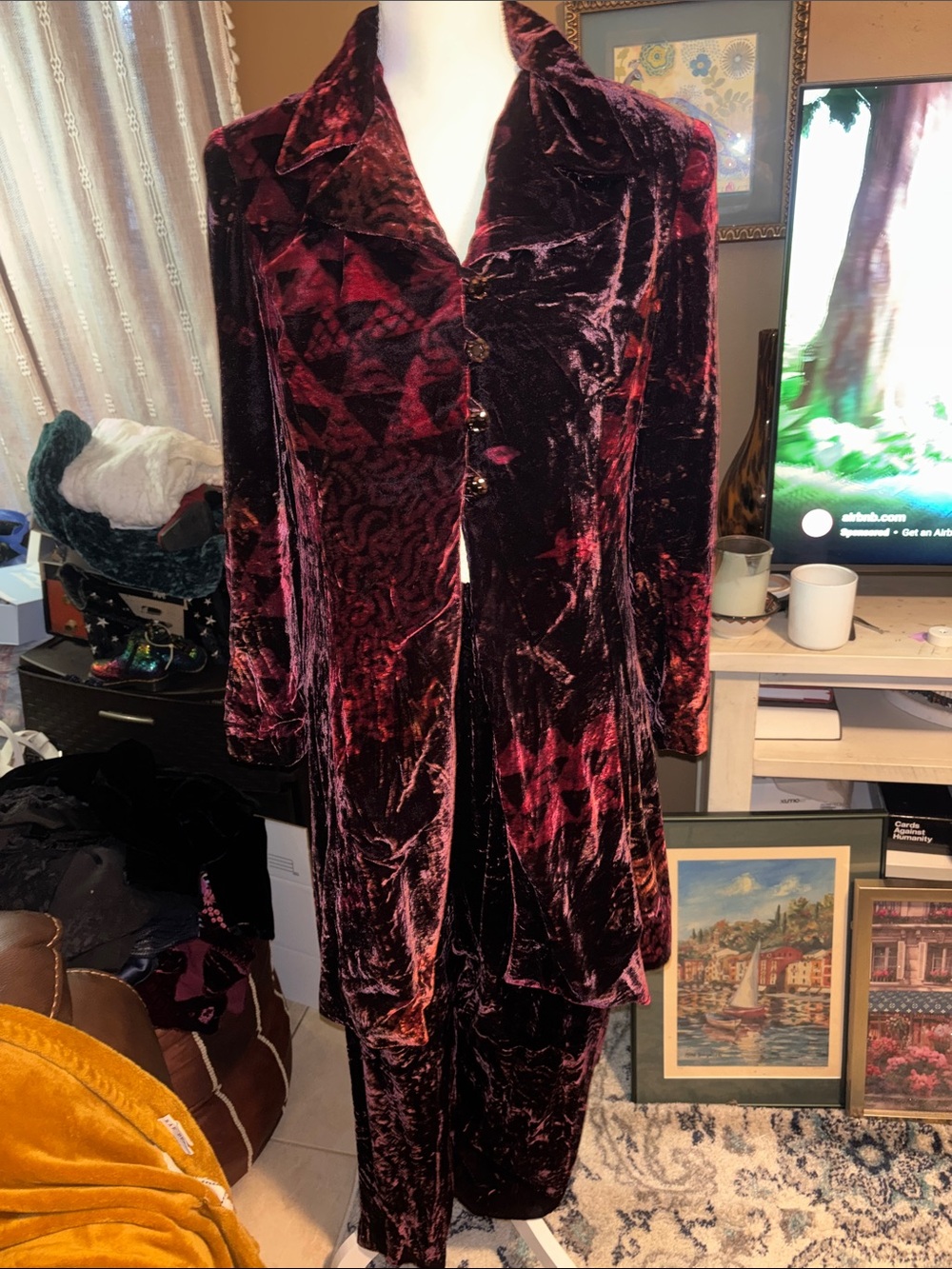 Vintage Sara Unger Velvet Wine-Tone Jacket and Pants Suit